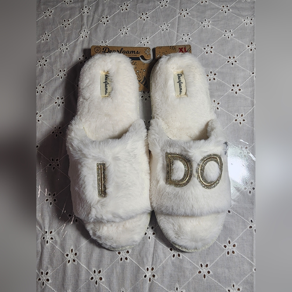 Dearfoams Cream 'I DO' Bridal Slippers Size 11